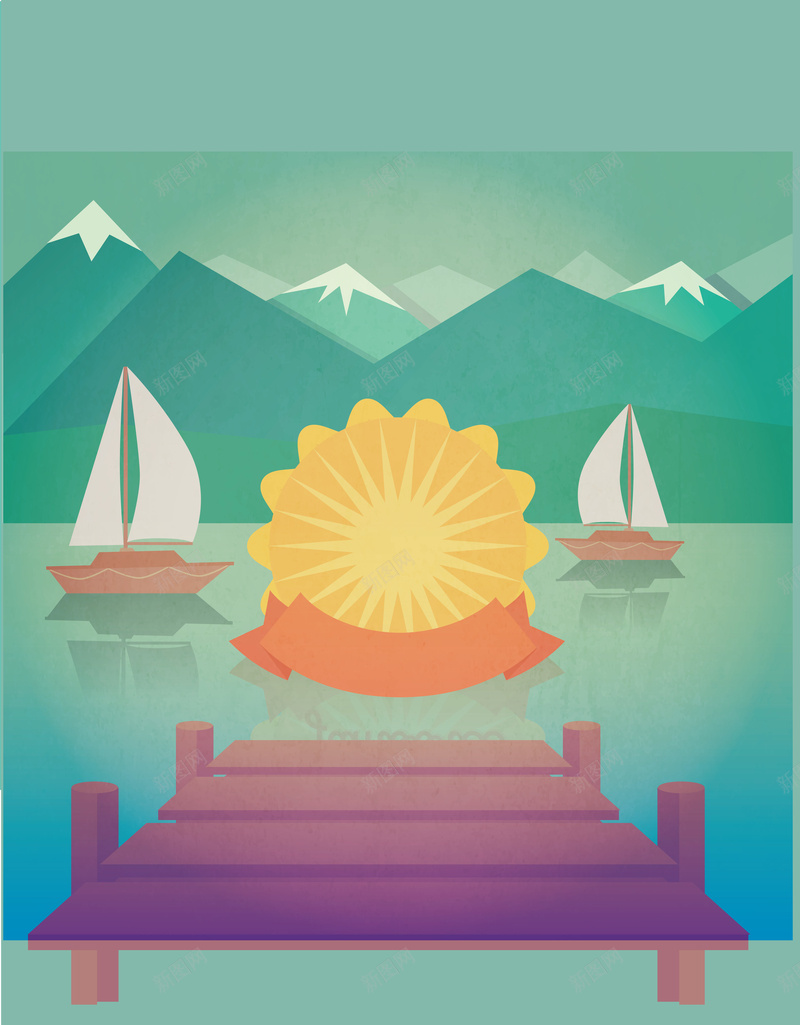 海洋帆船蓝绿背景矢量图ai设计背景_新图网 https://ixintu.com 帆船 海洋帆船 海洋素材 海洋背景 素材 素材背景 背景 背景素材 矢量图