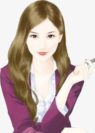 手绘含蓄手拿笔的女子png免抠素材_新图网 https://ixintu.com 含蓄 女子