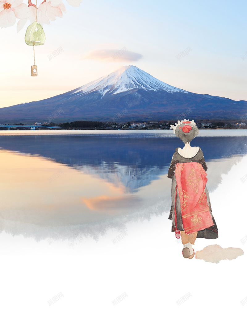 手绘日本旅游海报背景psd设计背景_新图网 https://ixintu.com 开心 旅游日本 日本背景 海报素材 背景素材