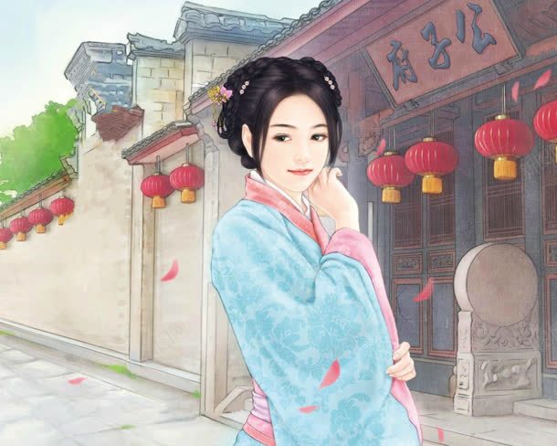 手绘蓝衣清新美女jpg设计背景_新图网 https://ixintu.com 清新 美女