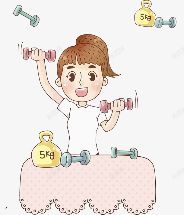 拿哑铃的女孩png免抠素材_新图网 https://ixintu.com 创意 哑铃 唯美 多彩 彩色 微笑 手绘 简约