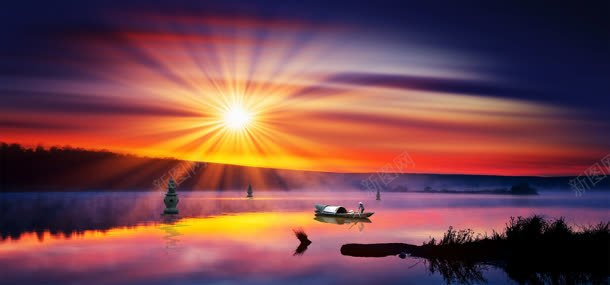 夕阳美景背景jpg设计背景_新图网 https://ixintu.com 唯美风景 夕阳 小湖 素材 美景
