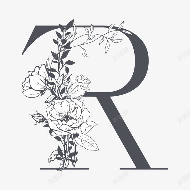 素雅花枝字母R矢量图ai免抠素材_新图网 https://ixintu.com R 字母 字母R 素雅字母 艺术字 艺术字母 花朵 设计字体 设计字母 矢量图