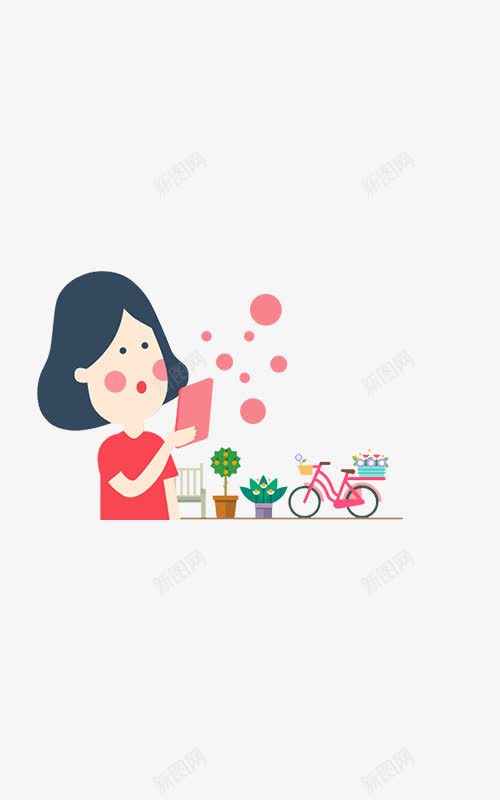 阅读浏览场景png免抠素材_新图网 https://ixintu.com 卡通 扁平化 自行车
