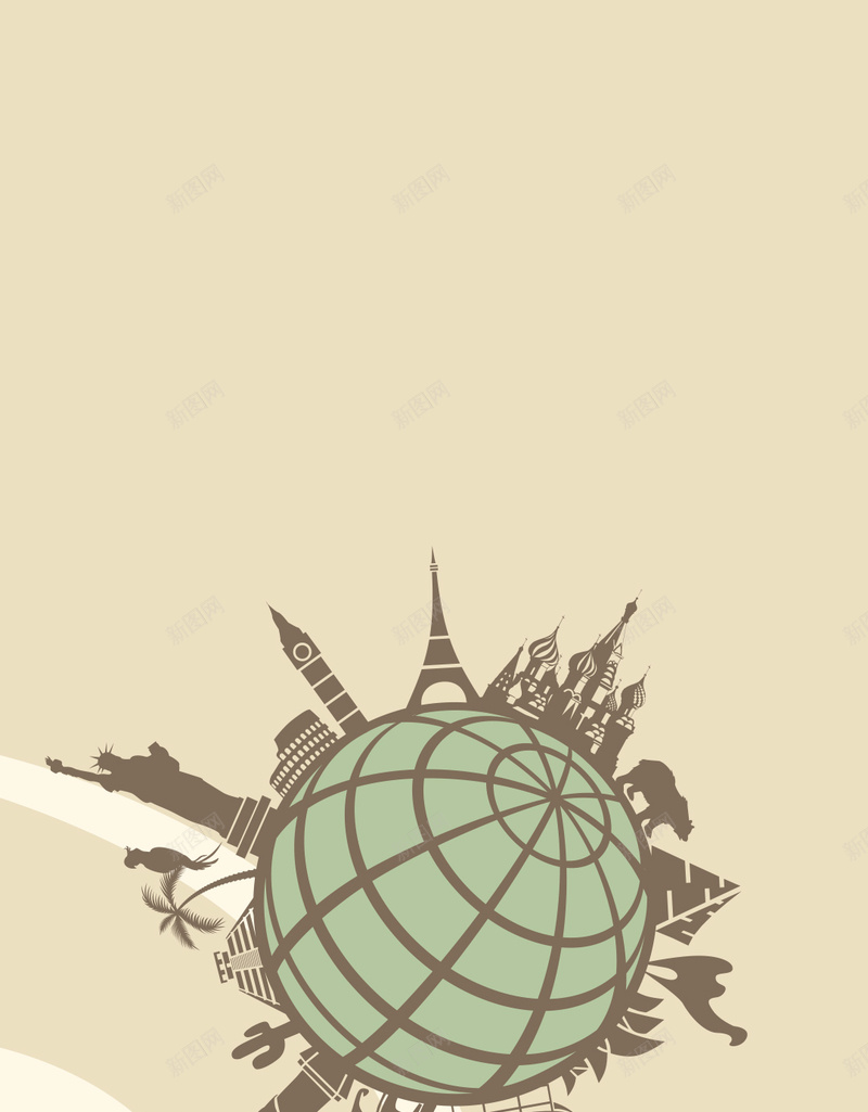 环球旅行背景矢量ai设计背景_新图网 https://ixintu.com 世界各地 世界名胜 巴黎铁塔 手绘 比萨斜 环球 环球旅行背景矢量素材 背景 飞机 矢量图