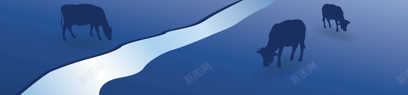 清晨草原上的牛背景矢量图ai设计背景_新图网 https://ixintu.com 太阳 小河舒心 牛 纹理 蓝色 质感 矢量图