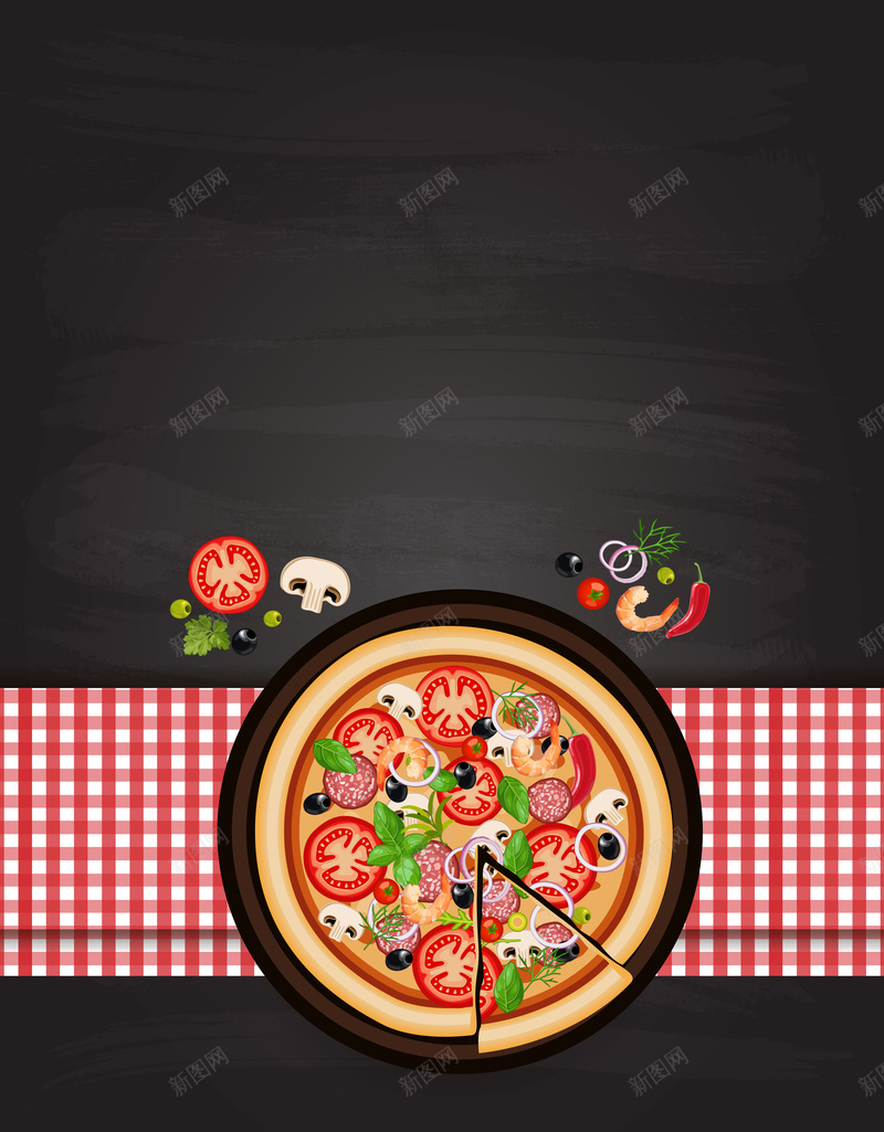矢量美食西餐披萨背景ai设计背景_新图网 https://ixintu.com 卡通 手绘 披萨 矢量 童趣 红格子桌布 美食 背景 西餐 质感 黑色 矢量图
