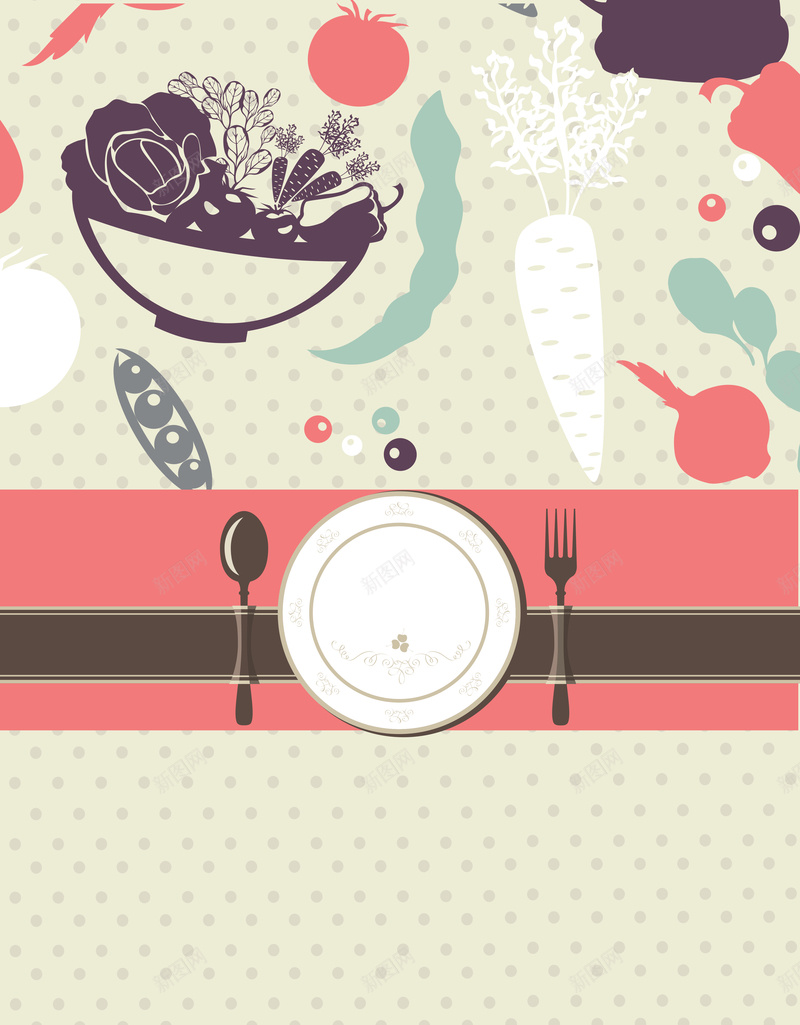 绿色蔬菜健康美食菜单素菜矢量背景ai_新图网 https://ixintu.com 健康饮品海报 刀叉 圆点背景 外卖单 开心 手绘美食 米黄色菜单 素菜 绿色食品 菜谱 蔬菜 青菜美食 矢量图