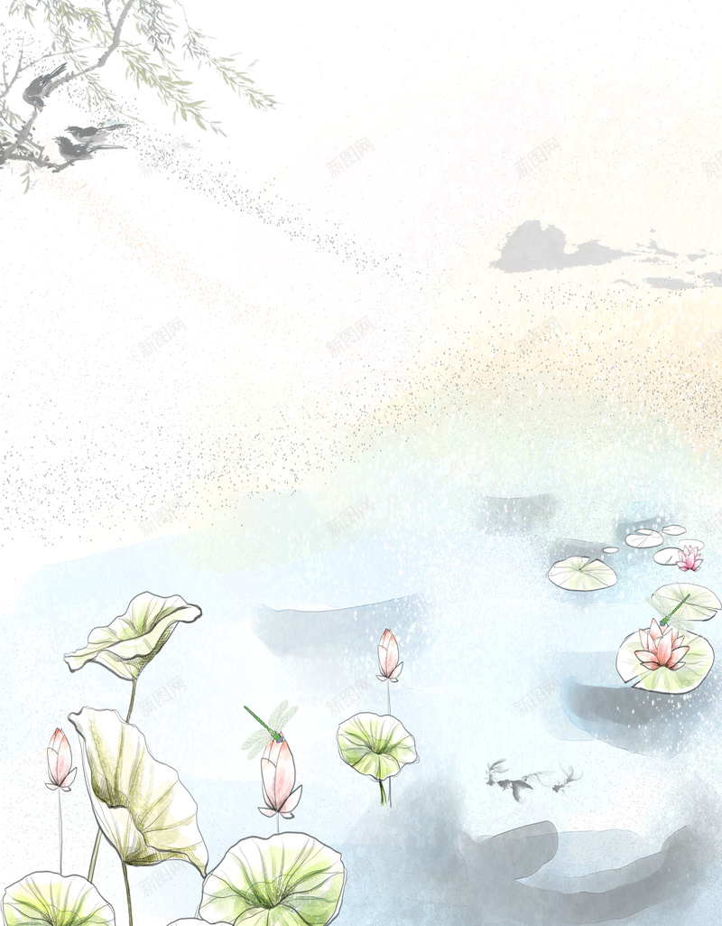 清新手绘夏至荷塘插画宣传海报背景psd设计背景_新图网 https://ixintu.com 中国传统 二十四节气 传统文化 夏至海报 广告设计 插画 海报背景 清新手绘 温暖 简约海报 荷塘荷花