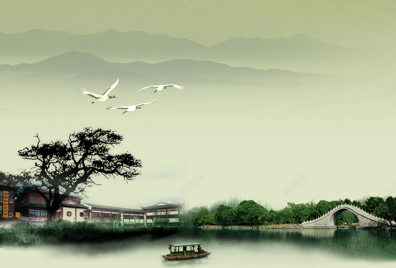 中国风企业文化水墨画海报背景psd设计背景_新图网 https://ixintu.com 中国风 企业文化 企业素材 山水画 树木 桥 水墨画 江南水乡 素材海报 诗意