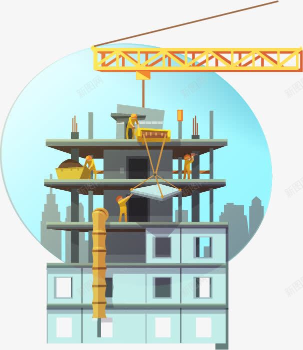 建筑工地场景png免抠素材_新图网 https://ixintu.com 吊车 工人 建筑场景 楼盘