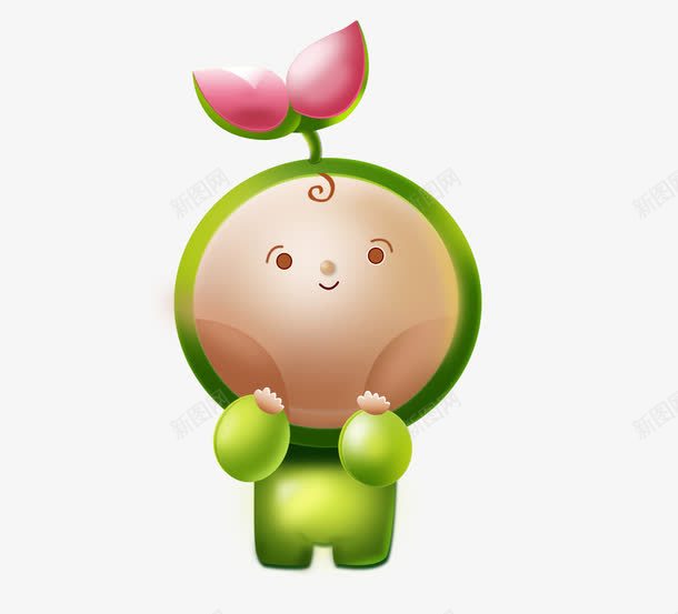 小绿孩png免抠素材_新图网 https://ixintu.com 卡通男孩 发芽 绿色