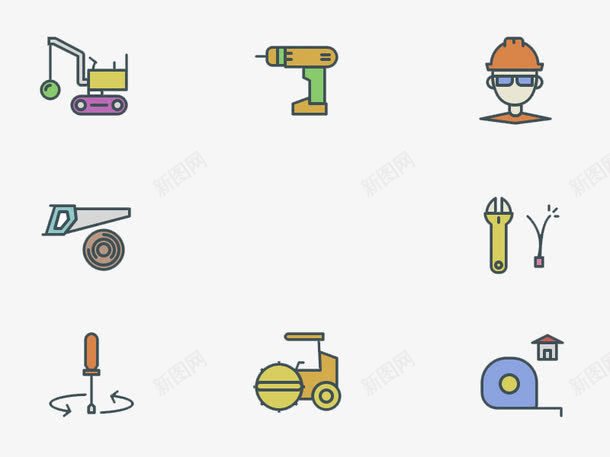 建筑工具png免抠素材_新图网 https://ixintu.com 扳手 机器 起重机 钻头