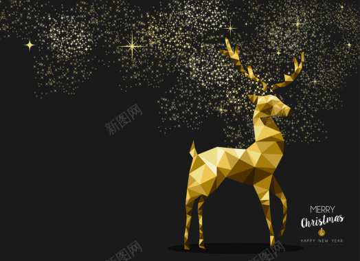 圣诞节金色驯鹿波点闪光背景矢量图背景
