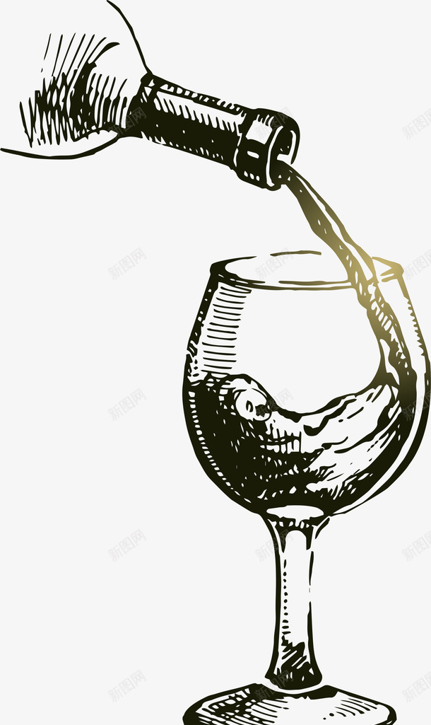 手绘倾倒红酒水柱png免抠素材_新图网 https://ixintu.com 倒红酒 倾倒红酒 手绘杯子 素描 红酒杯子 红酒水柱