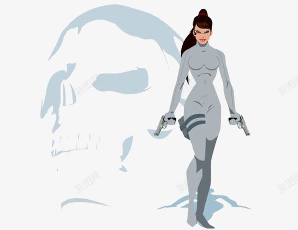 黑人女杀手png免抠素材_新图网 https://ixintu.com 卡通手绘 女杀手 女魔头 暴力 灰色系 美女 骷髅头