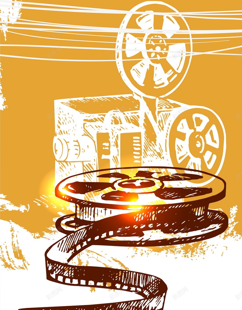 电影主题素描海报广告背景矢量图ai设计背景_新图网 https://ixintu.com AI 卡通插画 平面 广告 影片 摄影机 模板 海报 电影主题素描海报 电影插画 矢量 素材 背景 胶卷 胶片 矢量图