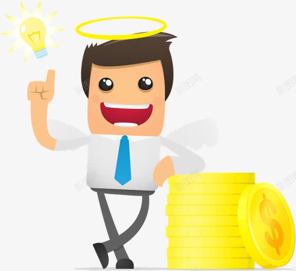 金钱至上png免抠素材_新图网 https://ixintu.com 人物 卡通 灵光 灵光一现 金币