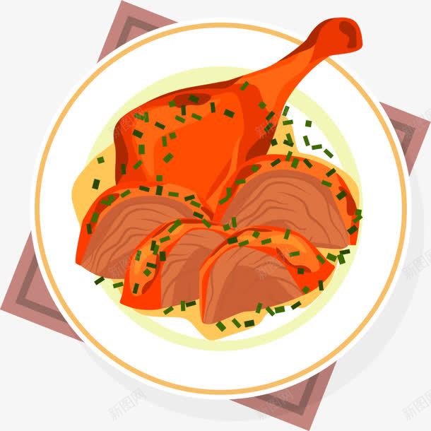 美味红色鸭大腿肉png免抠素材_新图网 https://ixintu.com 白色碟子 红色鸭腿 绿色葱花 美味鸭腿 美食 鸭大腿肉