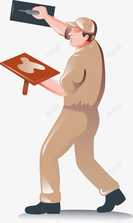 手绘抹灰的人png免抠素材_新图网 https://ixintu.com 劳动 手绘 抹灰的人
