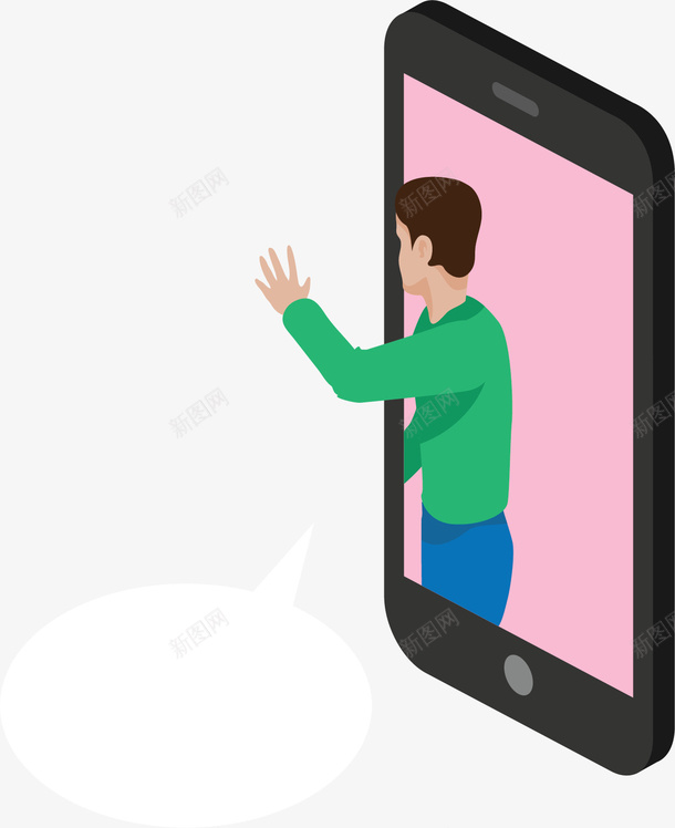 立体手机打招呼的人矢量图ai免抠素材_新图网 https://ixintu.com 卡通礼貌 手机端 打招呼 打招呼的人 矢量png 矢量图 网络社交 虚拟网络