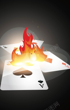 扑克牌上燃烧的火焰背景矢量图背景