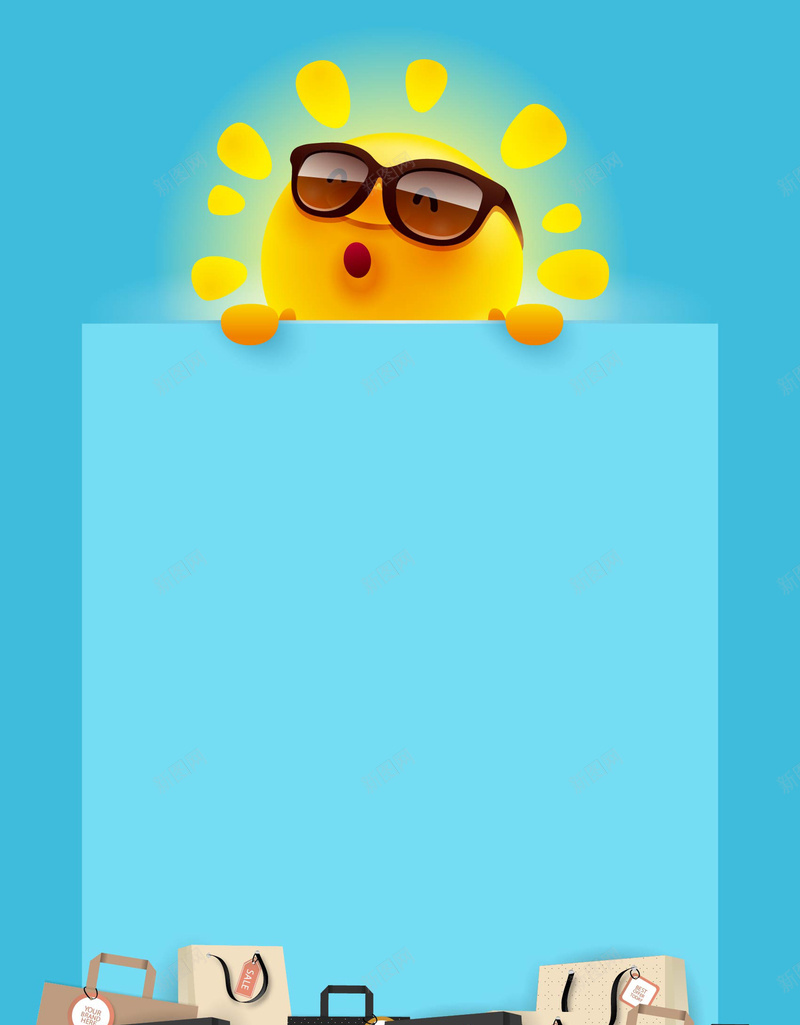 矢量卡通夏季购物促销海报背景ai设计背景_新图网 https://ixintu.com 促销 卡通 商场促销 夏季促销 大促 太阳 宣传 扁平化 打折 海报 背景 蓝色背景 购物 购物袋 矢量图