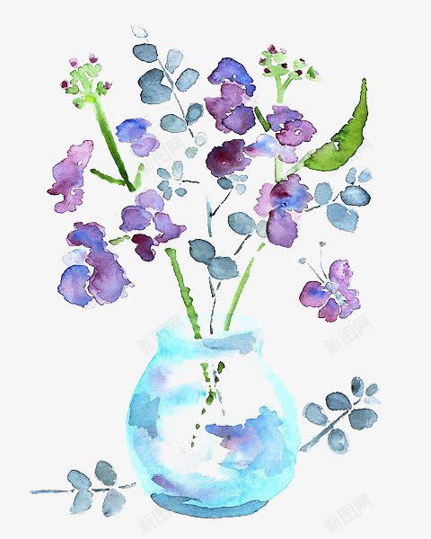 紫色花卉png免抠素材_新图网 https://ixintu.com 手绘花 插花 紫色 花瓶