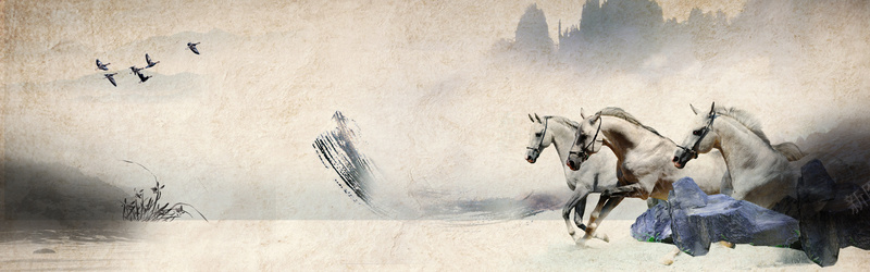 中国水墨万马奔腾背景psd设计背景_新图网 https://ixintu.com 海报banner