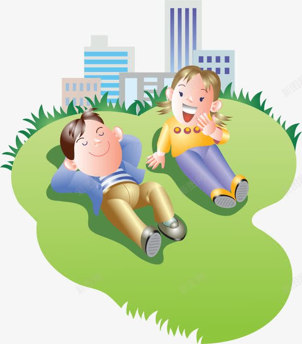 手绘躺在草地上聊天矢量图ai免抠素材_新图网 https://ixintu.com 手绘 朋友 聊天 草地上 矢量图
