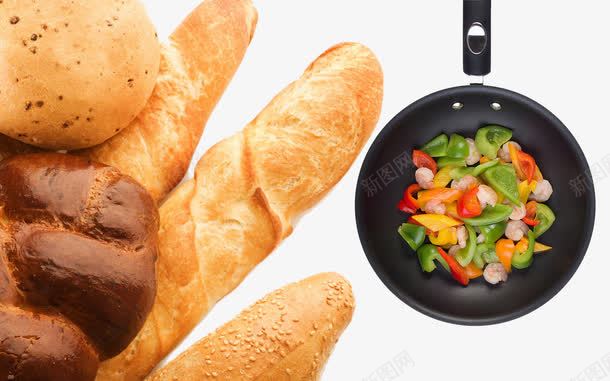 面包和炒锅png免抠素材_新图网 https://ixintu.com 炒锅 青椒 面包 食物
