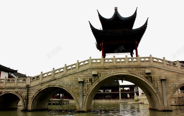 山塘景区png免抠素材_新图网 https://ixintu.com 中国 亭子 剪影 古建筑 古镇 建筑 拱桥 水面 江南 苏州剪影