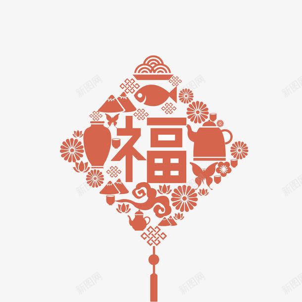 图标红福png_新图网 https://ixintu.com 中国结 传统 文化 水壶 流苏 福字符 花瓶 茶壶 茶杯