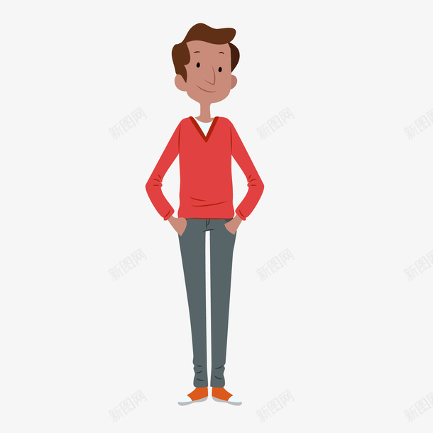 卡通手插口袋的男子矢量图ai免抠素材_新图网 https://ixintu.com 人物设计 卡通 手插口袋 男性人物 红色上衣 矢量图