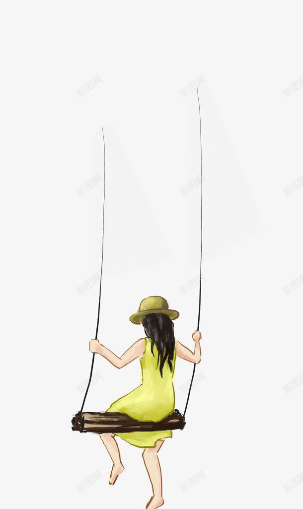 手绘女孩坐秋千装饰图案png免抠素材_新图网 https://ixintu.com 免抠PNG 坐秋千 女孩 手绘 装饰图案