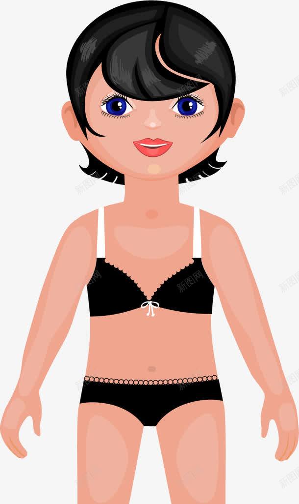 比基尼美女png免抠素材_新图网 https://ixintu.com 卡通 手绘 比基尼 短发 美女 蓝色眼睛 黑色