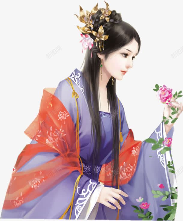 花朵紫衣古风手绘女子png免抠素材_新图网 https://ixintu.com 古风 女子 手绘 花朵