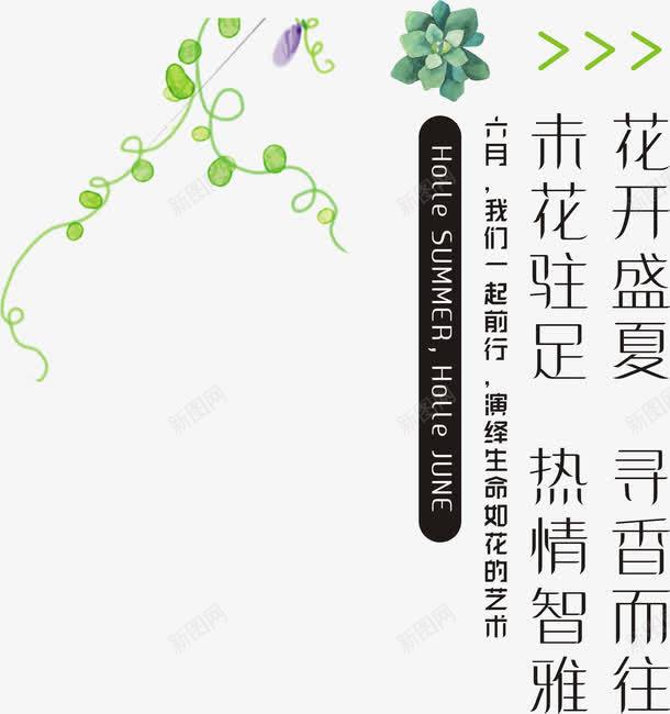 盛夏花开诗句png免抠素材_新图网 https://ixintu.com 手绘植物