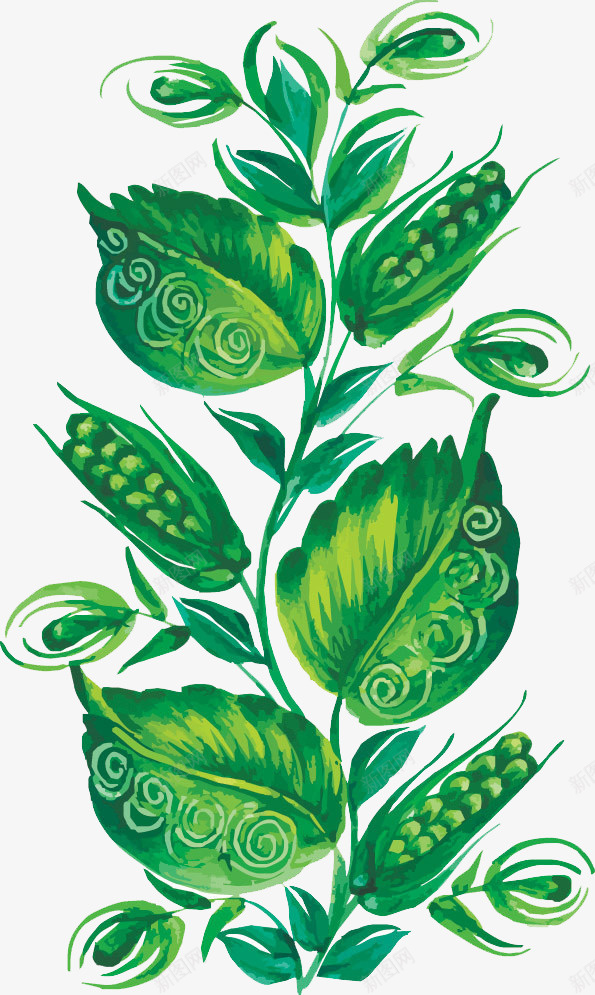 手绘绿色植物png免抠素材_新图网 https://ixintu.com 免抠图 叶子 抠图 插画 绿叶 绿植 装饰画