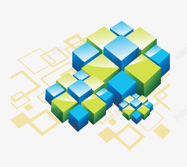 蓝色黄绿色方体背景图png免抠素材_新图网 https://ixintu.com 方体 背景 蓝色 黄绿色