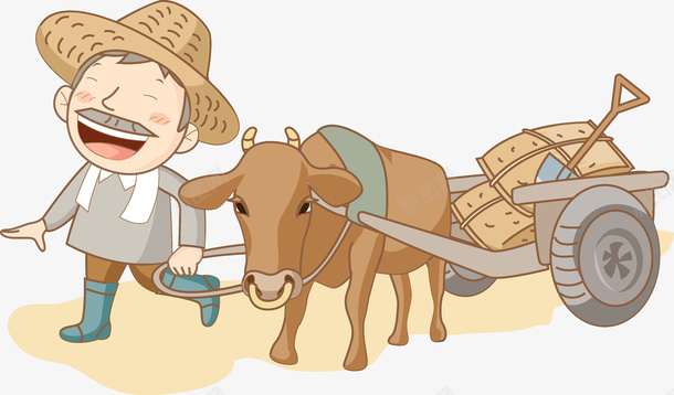 牛车老头png免抠素材_新图网 https://ixintu.com 人物画 卡通手绘 水彩画 牛车老头 肖像画 装饰图案