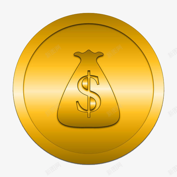 硬币上的钱袋png免抠素材_新图网 https://ixintu.com 圆形 硬币 袋子 金币 金色 金钱 钢镚 钱币