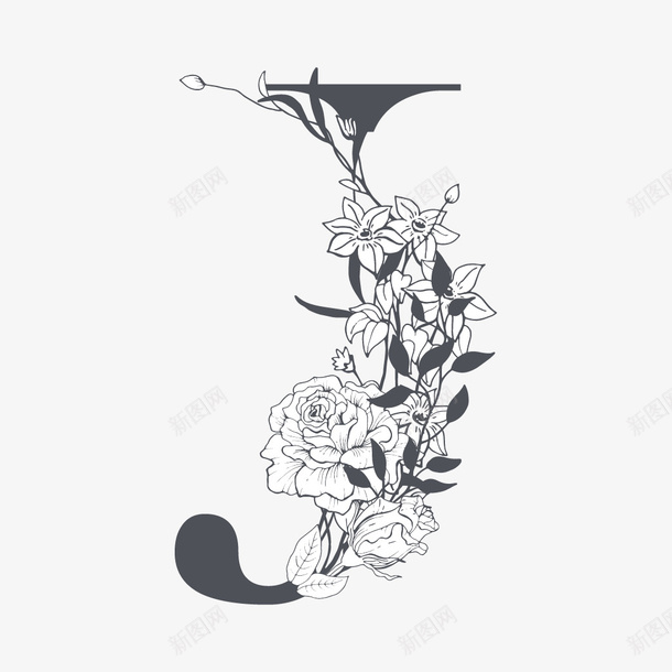 素雅花枝字母J矢量图ai免抠素材_新图网 https://ixintu.com J 字母 字母J 素雅字母 艺术字 艺术字母 花朵 设计字体 设计字母 矢量图