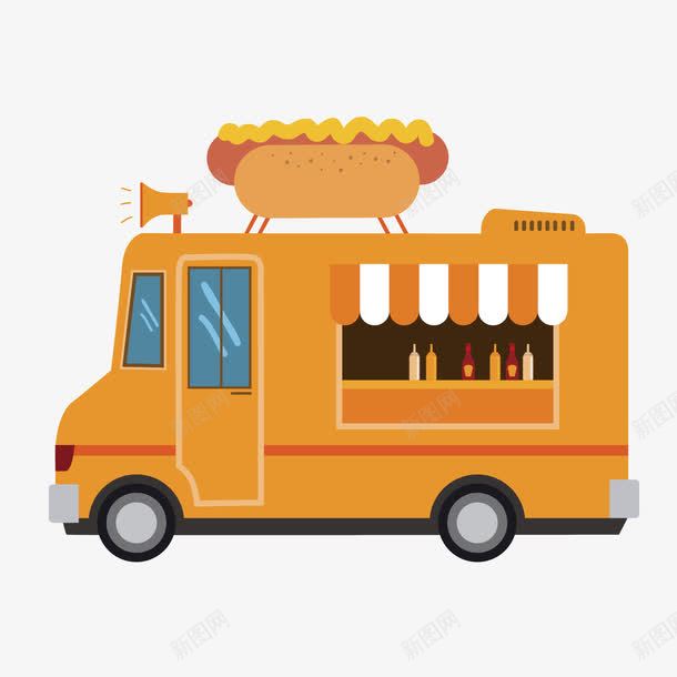 卡通黄色商店车png免抠素材_新图网 https://ixintu.com 卡通 商店 面包车 黄色