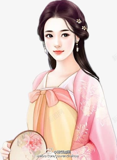 古扇粉裙古风女子png免抠素材_新图网 https://ixintu.com 古风 女子
