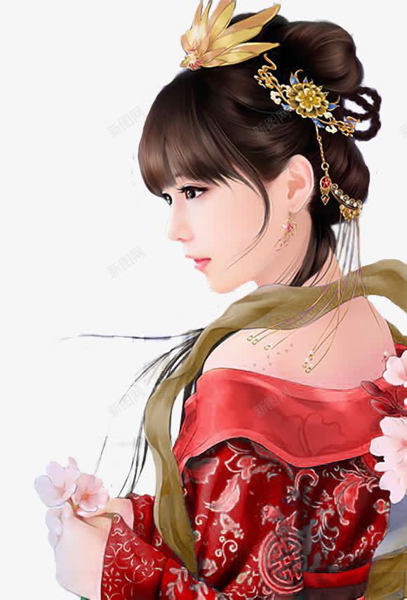 红衣高雅古风手绘女子png免抠素材_新图网 https://ixintu.com 古风 女子 手绘 红衣 高雅
