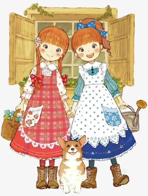 两个小女孩png免抠素材_新图网 https://ixintu.com 儿童插画 卡通 卡通人物 卡通动物 可爱 小女孩 插画 故事插画