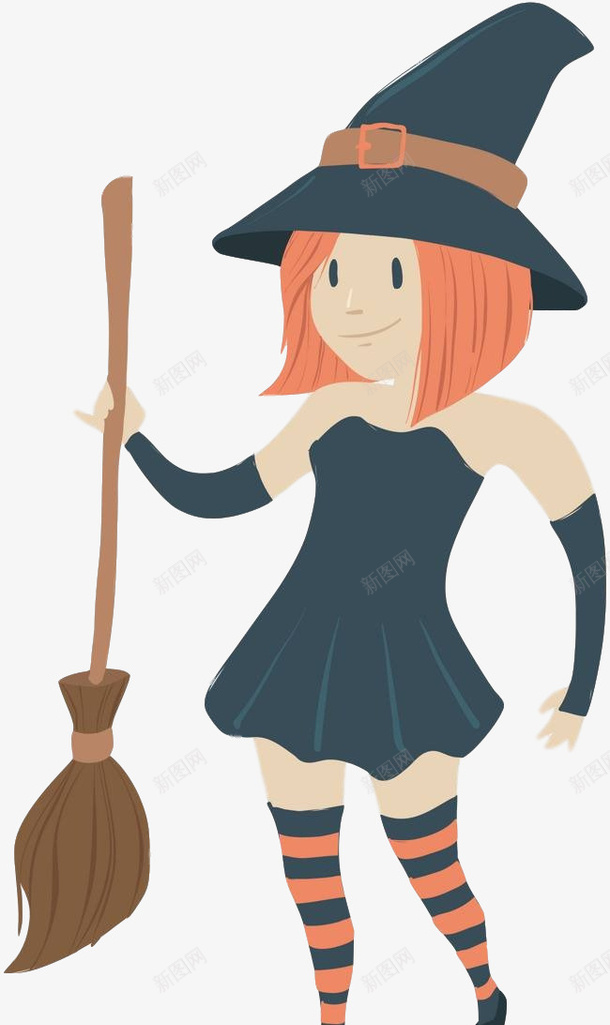 万圣节女巫拿扫把元素png免抠素材_新图网 https://ixintu.com 万圣节 卡通 女巫 扫把