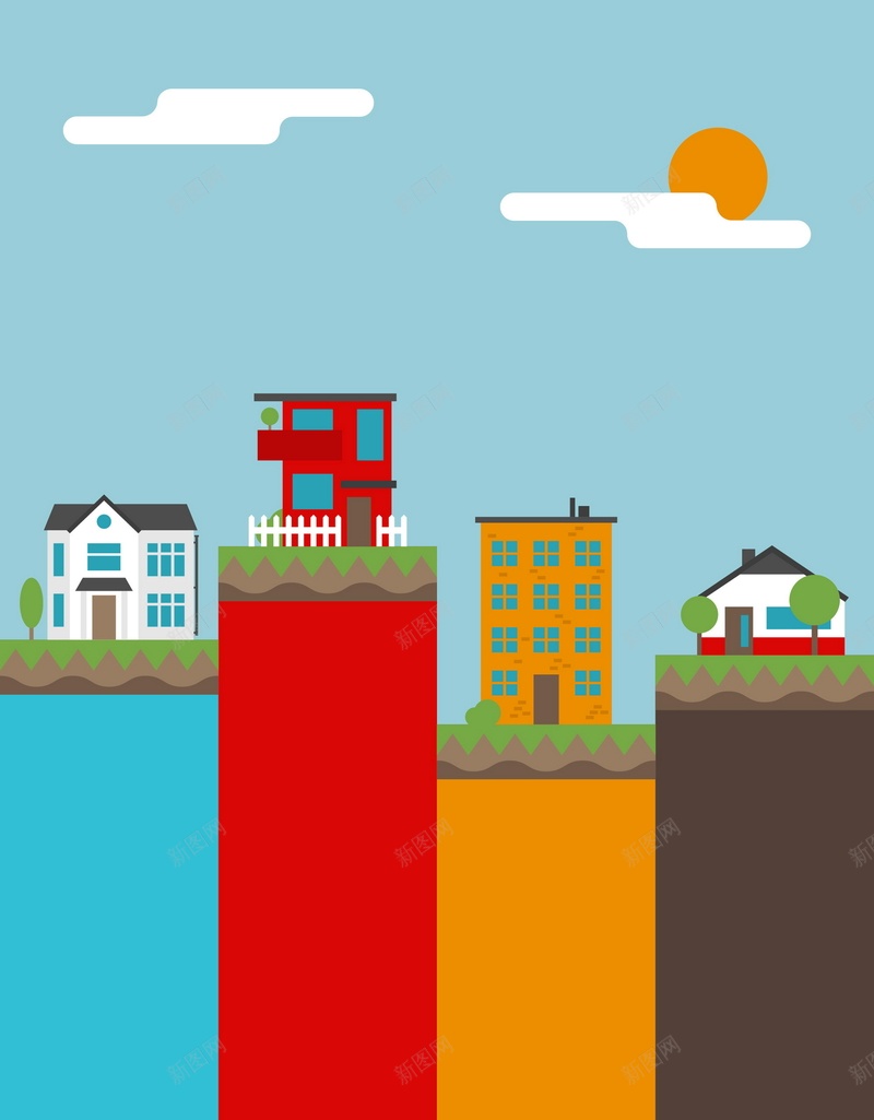 多彩建筑矢量图ai设计背景_新图网 https://ixintu.com 几何 多彩 建筑 房子 扁平 渐变 矢量图
