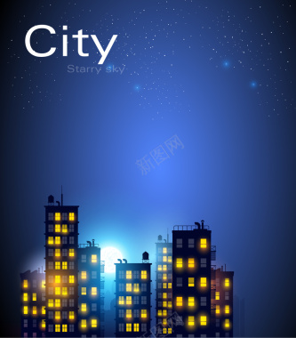 城市灯光剪影夜晚海报背景矢量图背景